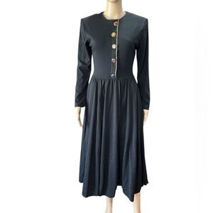 EXPO Dynasty Vintage 80s Black Gemstone Knit Fit Flare Dress M